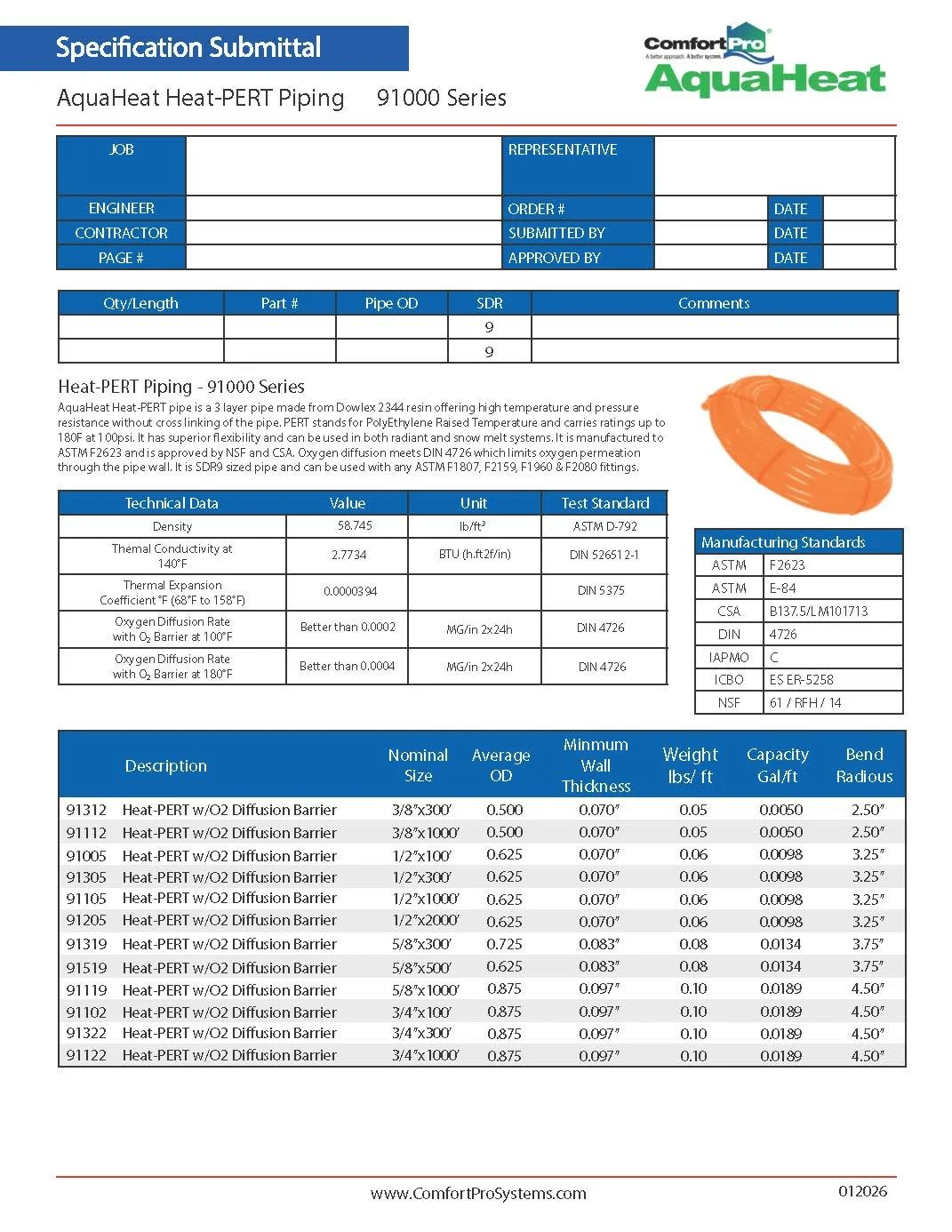 PDFs AquaHeat Submittal Forms — Comfortpro Systems